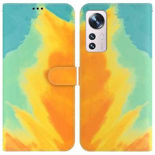 For Xiaomi 12 Pro Watercolor Pattern Horizontal Flip Leather Phone Case(Autumn Leaf Color)