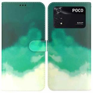 For Xiaomi Redmi Poco M4 Pro Watercolor Pattern Horizontal Flip Leather Phone Case(Cyan Green)