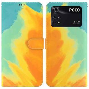 For Xiaomi Redmi Poco M4 Pro Watercolor Pattern Horizontal Flip Leather Phone Case(Autumn Leaf Color)