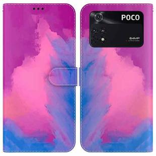 For Xiaomi Redmi Poco M4 Pro Watercolor Pattern Horizontal Flip Leather Phone Case(Purple Red)