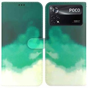 For Xiaomi Poco X4 Pro 5G Watercolor Pattern Horizontal Flip Leather Phone Case(Cyan Green)