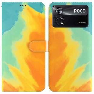 For Xiaomi Poco X4 Pro 5G Watercolor Pattern Horizontal Flip Leather Phone Case(Autumn Leaf Color)