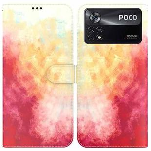 For Xiaomi Poco X4 Pro 5G Watercolor Pattern Horizontal Flip Leather Phone Case(Spring Cherry)