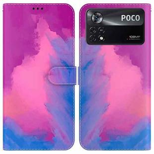 For Xiaomi Poco X4 Pro 5G Watercolor Pattern Horizontal Flip Leather Phone Case(Purple Red)