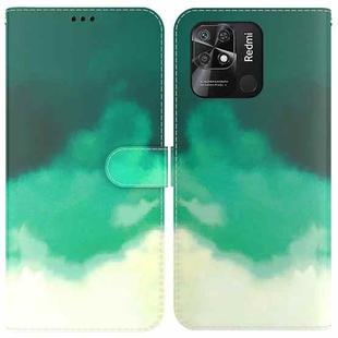 For Xiaomi Redmi 10C Watercolor Pattern Horizontal Flip Leather Phone Case(Cyan Green)