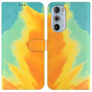 For Motorola Moto Edge 30 Pro Watercolor Pattern Horizontal Flip Leather Phone Case(Autumn Leaf Color)