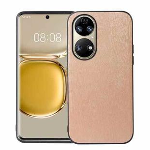 For Huawei P50 Pro Wood Texture PU Phone Case(Gold)