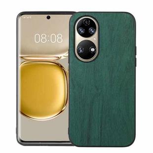 For Huawei P50 Pro Wood Texture PU Phone Case(Green)