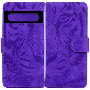 For Google Pixel 7 Pro 5G Tiger Embossing Pattern Horizontal Flip Leather Phone Case(Purple)