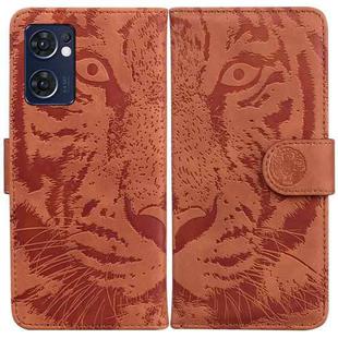 For OPPO Reno7 5G Taiwan Version/Find X5 Lite Tiger Embossing Pattern Horizontal Flip Leather Phone Case(Brown)