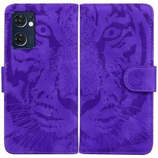 For OPPO Reno7 5G Taiwan Version/Find X5 Lite Tiger Embossing Pattern Horizontal Flip Leather Phone Case(Purple)