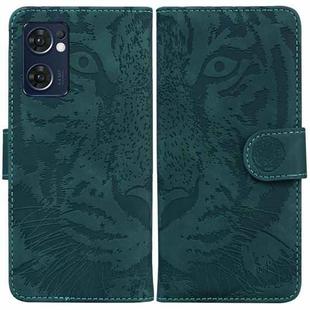 For OPPO Reno7 5G Taiwan Version/Find X5 Lite Tiger Embossing Pattern Horizontal Flip Leather Phone Case(Green)
