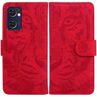 For OPPO Reno7 5G Taiwan Version/Find X5 Lite Tiger Embossing Pattern Horizontal Flip Leather Phone Case(Red)