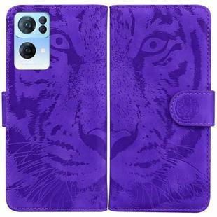 For OPPO Reno7 Pro 5G Tiger Embossing Pattern Horizontal Flip Leather Phone Case(Purple)