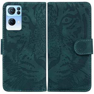 For OPPO Reno7 Pro 5G Tiger Embossing Pattern Horizontal Flip Leather Phone Case(Green)