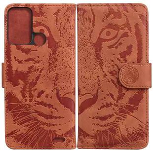 For ZTE Blade A52 Tiger Embossing Pattern Horizontal Flip Leather Phone Case(Brown)