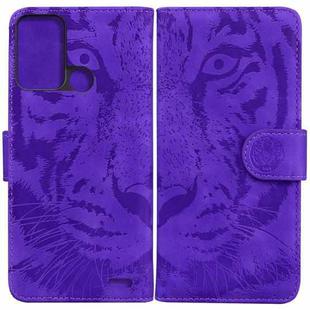 For ZTE Blade A52 Tiger Embossing Pattern Horizontal Flip Leather Phone Case(Purple)