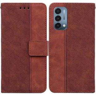For OnePlus Nord N200 5G Geometric Embossed Leather Phone Case(Brown)