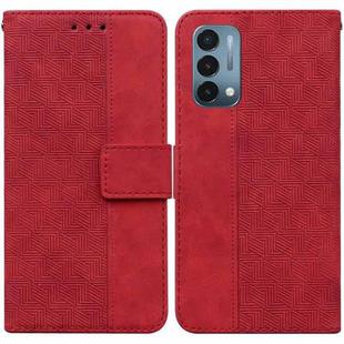 For OnePlus Nord N200 5G Geometric Embossed Leather Phone Case(Red)