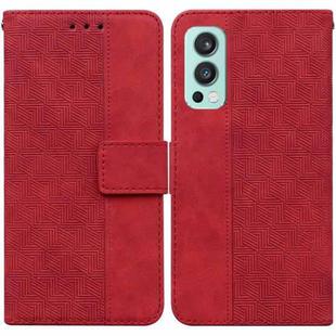 For OnePlus Nord 2 5G Geometric Embossed Leather Phone Case(Red)