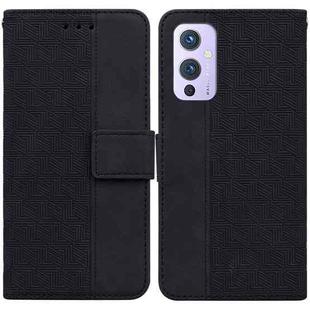 For OnePlus 9 Geometric Embossed Leather Phone Case(Black)