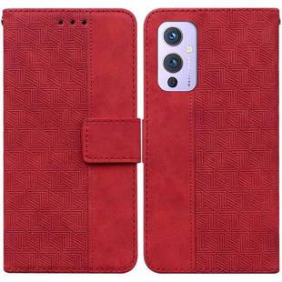 For OnePlus 9 Geometric Embossed Leather Phone Case(Red)
