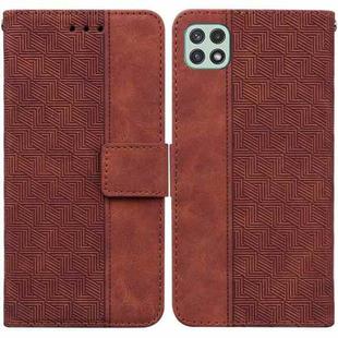 For Samsung Galaxy A22 5G Geometric Embossed Leather Phone Case(Brown)