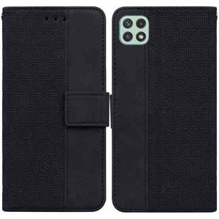 For Samsung Galaxy A22 5G Geometric Embossed Leather Phone Case(Black)