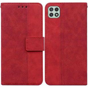 For Samsung Galaxy A22 5G Geometric Embossed Leather Phone Case(Red)