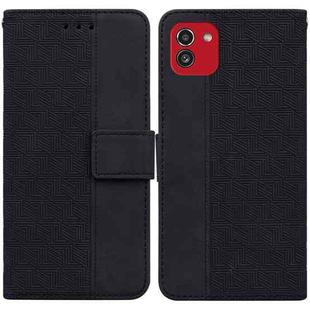 For Samsung Galaxy A03 166mm Geometric Embossed Leather Phone Case(Black)