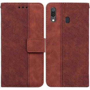 For Samsung Galaxy A20 / A30 Geometric Embossed Leather Phone Case(Brown)