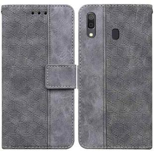 For Samsung Galaxy A20 / A30 Geometric Embossed Leather Phone Case(Grey)