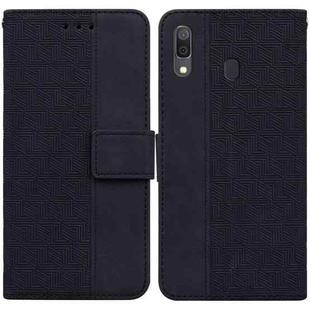 For Samsung Galaxy A20 / A30 Geometric Embossed Leather Phone Case(Black)