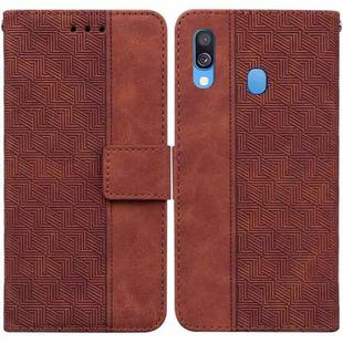 For Samsung Galaxy A40 Geometric Embossed Leather Phone Case(Brown)