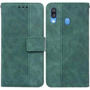 For Samsung Galaxy A40 Geometric Embossed Leather Phone Case(Green)