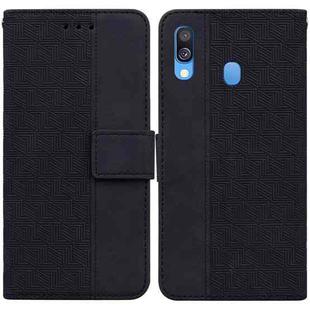 For Samsung Galaxy A40 Geometric Embossed Leather Phone Case(Black)