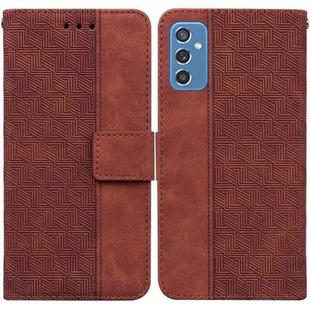 For Samsung Galaxy M52 5G Geometric Embossed Leather Phone Case(Brown)