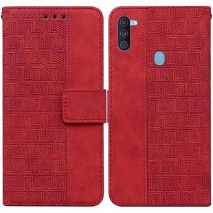 For Samsung Galaxy A11 / M11 EU Version Geometric Embossed Leather Phone Case(Red)