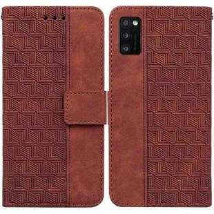 For Samsung Galaxy A41 Geometric Embossed Leather Phone Case(Brown)