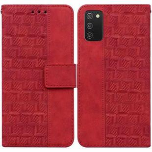 For Samsung Galaxy A03s 166.5mm EU Version Geometric Embossed Leather Phone Case(Red)