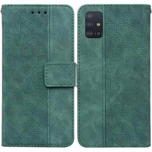 For Samsung Galaxy A51 Geometric Embossed Leather Phone Case(Green)