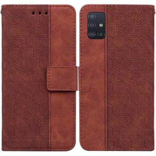 For Samsung Galaxy A51 5G Geometric Embossed Leather Phone Case(Brown)