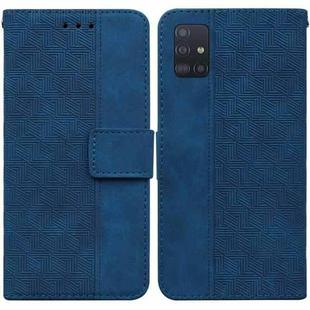 For Samsung Galaxy A51 5G Geometric Embossed Leather Phone Case(Blue)