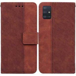 For Samsung Galaxy A71 Geometric Embossed Leather Phone Case(Brown)