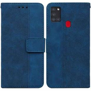 For Samsung Galaxy A21s Geometric Embossed Leather Phone Case(Blue)