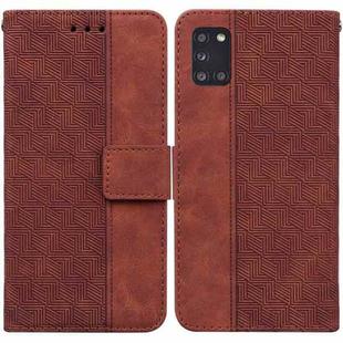 For Samsung Galaxy A31 Geometric Embossed Leather Phone Case(Brown)