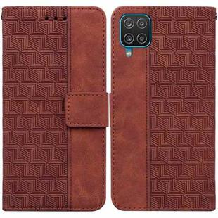 For Samsung Galaxy F22 4G Geometric Embossed Leather Phone Case(Brown)