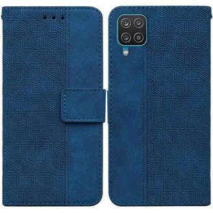 For Samsung Galaxy F22 4G Geometric Embossed Leather Phone Case(Blue)