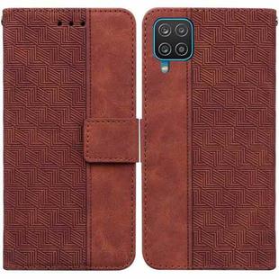 For Samsung Galaxy M32 4G Indian / International Version Geometric Embossed Leather Phone Case(Brown)