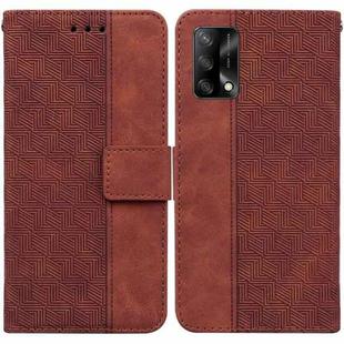 For OPPO A74 4G / F19 4G Geometric Embossed Leather Phone Case(Brown)